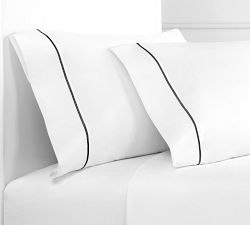 Lena Percale Embroidered Single Stripe Pillowcases - Set Of 2
