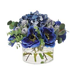 Faux Anemone &amp; Thistle Mixed Blue Composed Arrangement