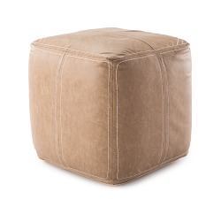 Faux Leather Woven Pouf