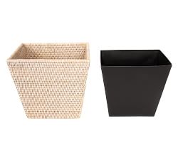 Tava Handwoven Rattan Tapered Waste Basket with Metal Insert