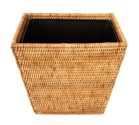 Tava Handwoven Rattan Tapered Waste Basket with Metal Insert - Thumbnail 2