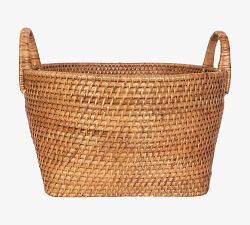 Tava Handwoven Rattan Round Basket With Hoop Handles