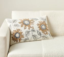 Open Box: Autumn Sunflower Embroidered Lumbar Pillow