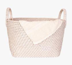 Tava Handwoven Rattan Round Basket With Hoop Handles