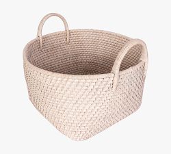 Tava Handwoven Rattan Round Basket With Hoop Handles
