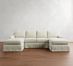 York Slope Arm Slipcovered Double Chaise Sectional (107"&ndash;127")