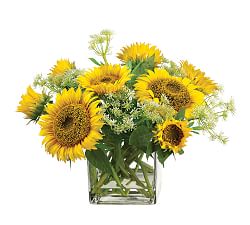 Faux Sunflowers In Square Vase