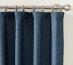 Open Box: Belgian Flax Linen Blackout Curtain, 50"W x 96"L - Denim