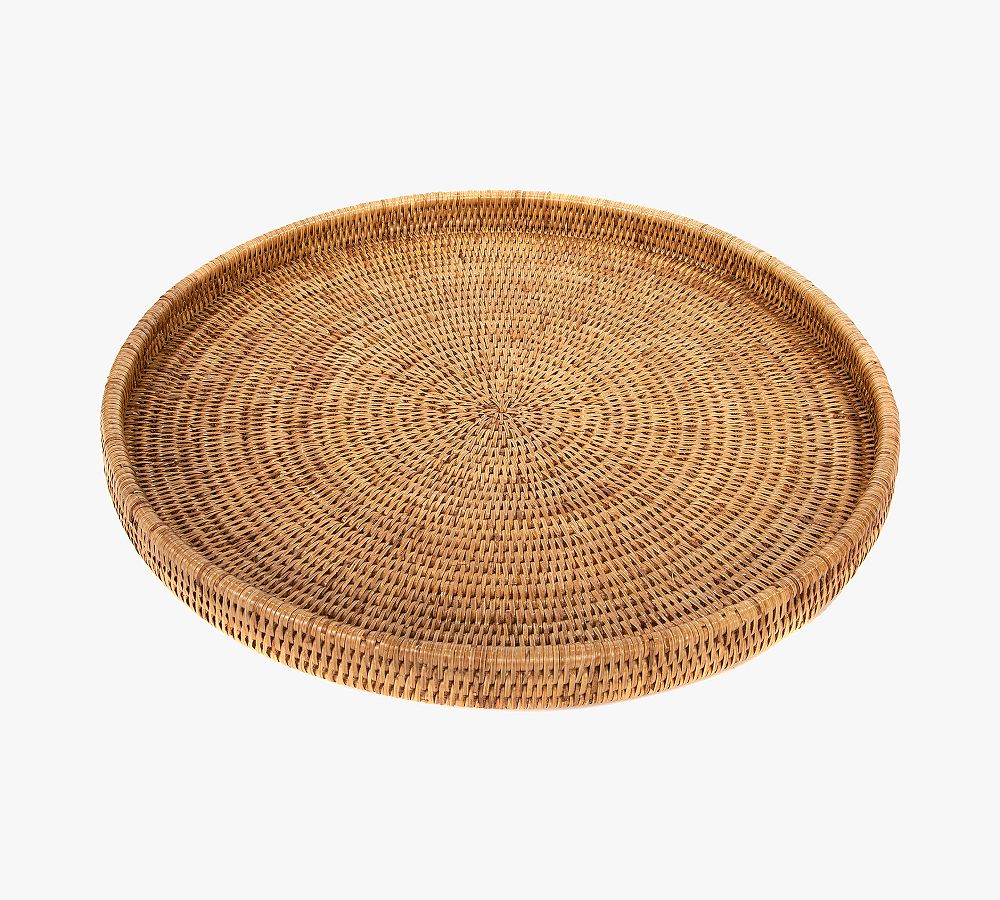 Tava Handwoven Rattan Round Serving Tray, 19" Diam, Without Glass Insert