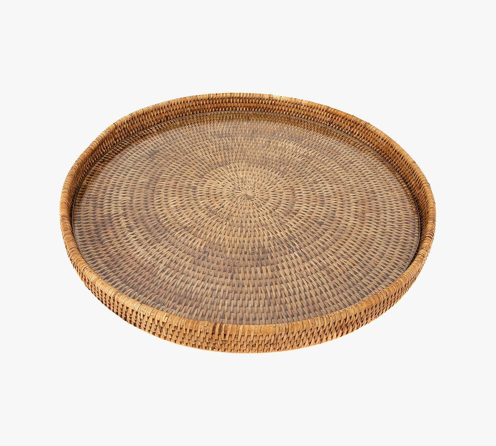 Tava Handwoven Rattan Round Serving Tray - 16" Diam., Natural