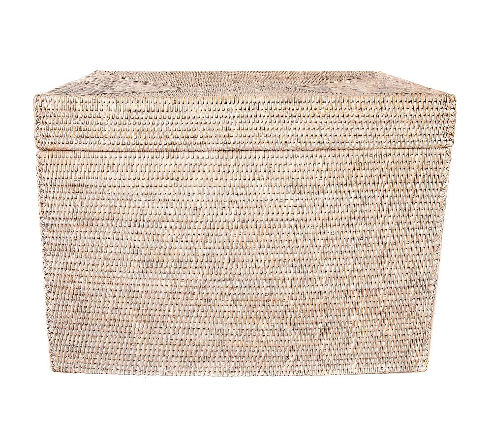 Tava Handwoven Rattan Rectangular Hinged Chest - White Wash