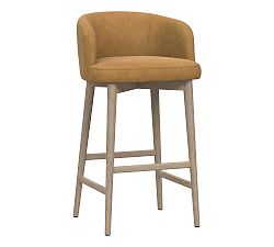 Open Box: Courchevel Leather Stool, Bar Height - Nubuck Camel, Seadrift Leg