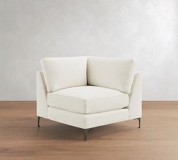 Jake Petite Upholstered Sectional Corner Bronze Leg, Polyester Wrapped Cushions, Performance Chunky Basketweave White
