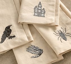 Halloween Icon Embroidered Cotton/Linen Napkins - Mixed Set of 4
