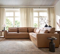 Westwood Square Arm Deep Seat Leather 3-Piece L-Shaped Sectional (122&quot;)