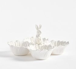 Floral Bunny Stoneware Multi-Condiment Server