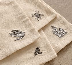 Halloween Icon Embroidered Cocktail Napkins - Mixed Set of 4
