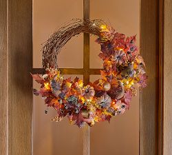 Faux Lit Harvest Wreath &amp; Garland