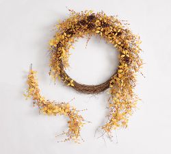 Faux Golden Leaf and Berry Wreath &amp; Garland