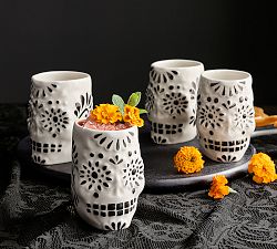 Puebla Sugar Skull Cantarito Jars - Set of 4