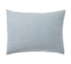 Open Box: Belgian Flax Linen Contrast Flange Sham, Standard, Set of 2 - Chambray/White