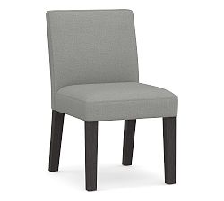 Open Box: Classic Upholstered Dining Side Chair, Individual - Sunbrella Performance Slub Tweed Ash, Blackened Oak Legs