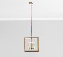 Open Box: Manor Outdoor Glass &amp; Iron Square Pendant, Small 14&quot;Diam. - Tumbled Brass