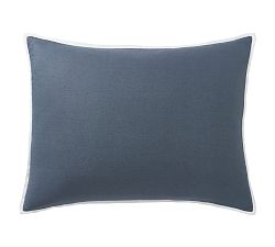 Open Box: Belgian Flax Linen Contrast Flange Sham, Standard, Set of 2 - Steel Blue/White