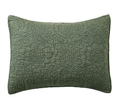 Open Box: Belgian Flax Linen Floral Stitch Quilted Sham, Standard, Set of 2 - Cypress