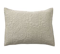 Open Box: Belgian Flax Linen Floral Stitch Quilted Sham, Standard, Set of 2 - Bamboo