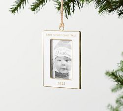 Open Box: 2025 Dated Enamel Frame Ornament, Baby's First Christmas - White