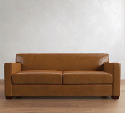 Open Box: Ashby Square Arm Leather Sofa, 78",  2-Seater, Polyester Wrapped Cushions - Vintage Caramel