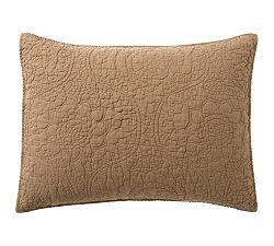 Open Box: Belgian Flax Linen Floral Stitch Quilted Sham, Standard, Set of 3 - Toffee
