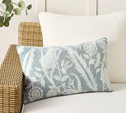 Floral Embroidered Outdoor Lumbar Pillow