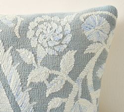 Floral Embroidered Outdoor Lumbar Pillow