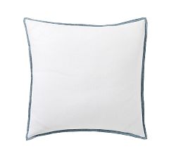 Open Box: Belgian Flax Linen Contrast Flange Sham, Euro, Set of 2 - White/Chambray