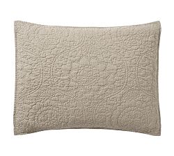 Open Box: Belgian Flax Linen Floral Stitch Quilted Sham, Standard, Set of 2 - Dark Flax