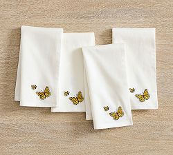 Embroidered Butterfly Cotton Napkins - Set of 4