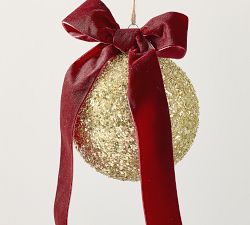 Gold Glitter Ball Ornament With Bow