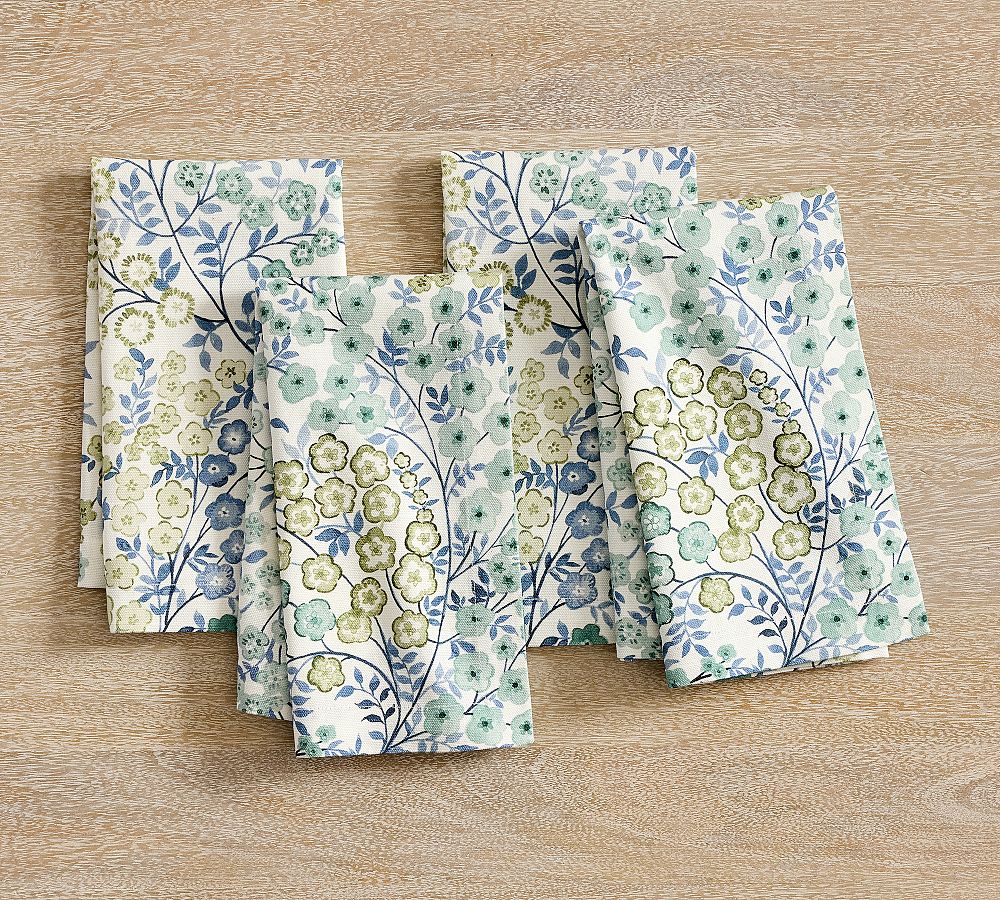 Flowervine Cotton Napkins - Set of 4 - Set of 4 - Blue