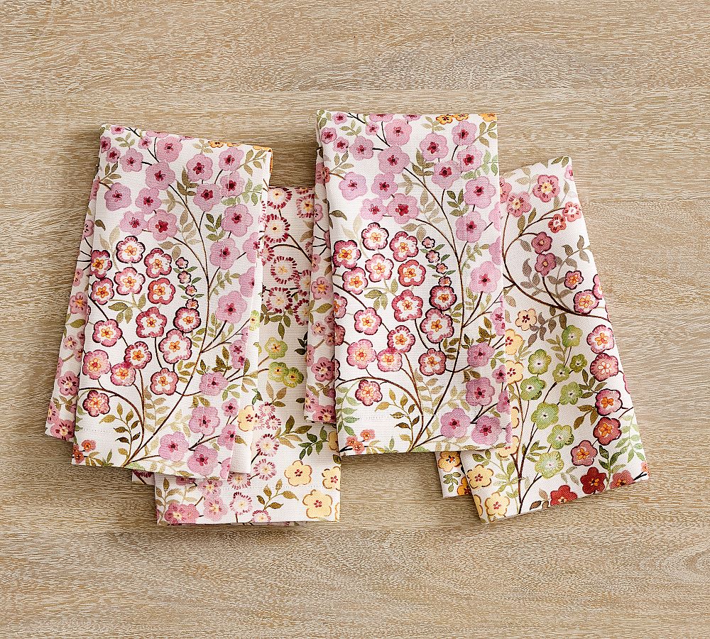 Flowervine Cotton Napkins - Set of 4 - Set of 4 - Pink