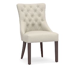 Open Box: Hayes Upholstered Tufted Dining Side Chair - Sunbrella Performance Slub Tweed Pebble, Espresso Frame