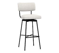 Open Box: Maison Upholstered Bar Height Swivel Stool, 30&quot; - Performance Heathered Basketweave Alabaster White, Antique Bronze Legs
