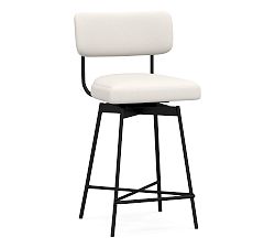 Open Box: Maison Upholstered Counter Height Swivel Stool, 25" - Performance Everydaylinen Ivory, Antique Bronze Legs