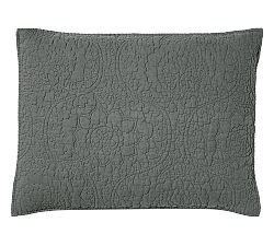 Open Box: Belgian Flax Linen Floral Stitch Quilted Sham, Standard, Set of 2 - Charcoal