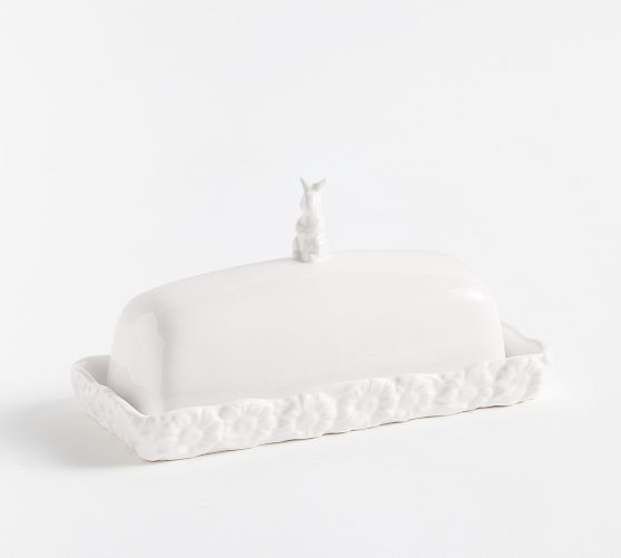 Floral Bunny Stoneware Butter Dish