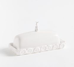 Floral Bunny Stoneware Butter Dish