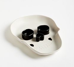 Figural Skull Stoneware Condiment Server