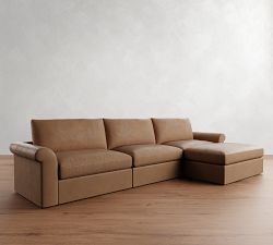 Westwood Roll Arm Leather Modular Chaise Sectional (148")