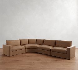 Westwood Square Arm Leather 4-Piece Curved Wedge Sectional (148")